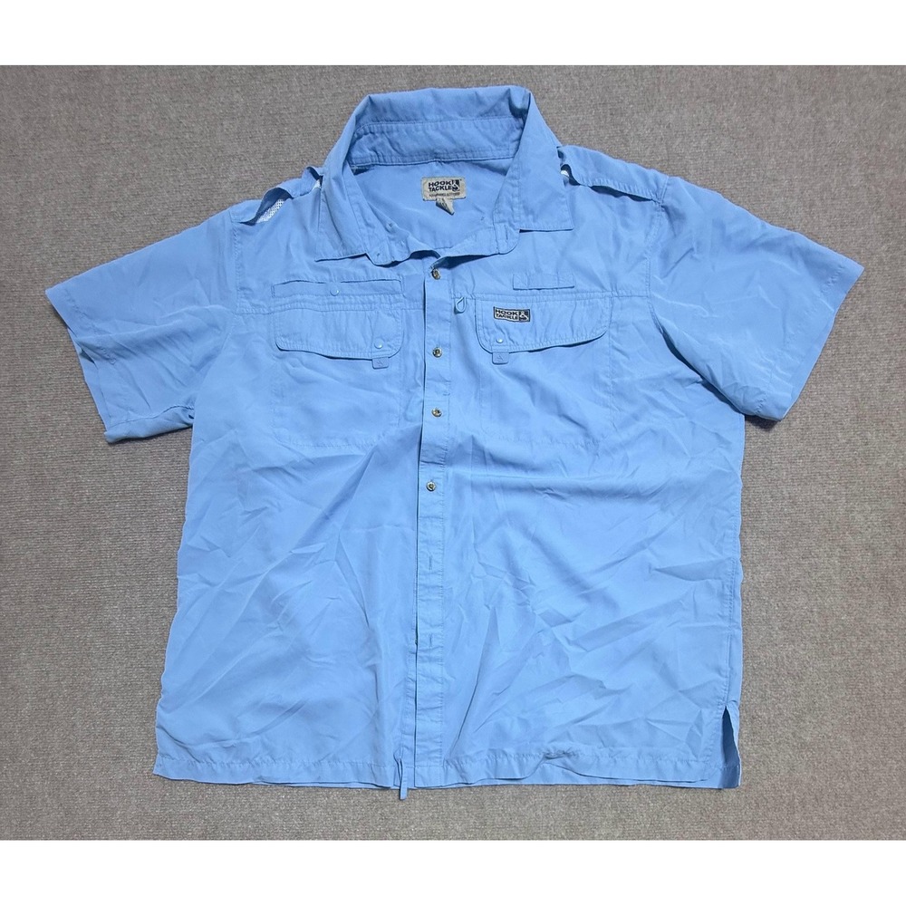 Hook & Tackle Shirt Mens 2XL Light Blue Fishing‎ Short Sleeve Utility Pockets